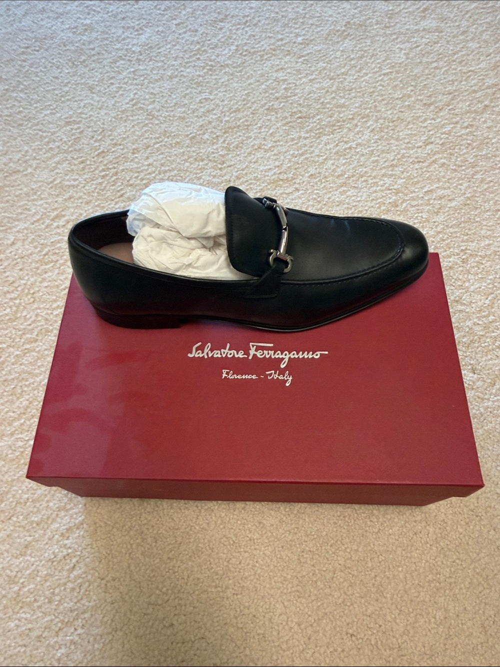 Salvatore Ferragamo Black Leather Bit Slip-On Loafers